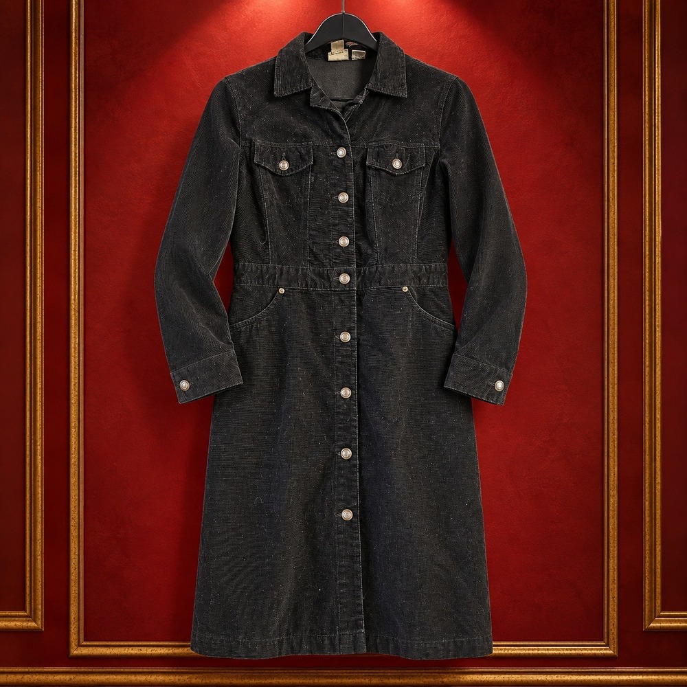 St. John's Bay Black Corduroy Button Front Utility Dress Medium